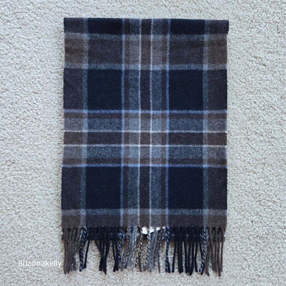 NWT Linea Emmeti Plaid Wool Scarf Blue Brown